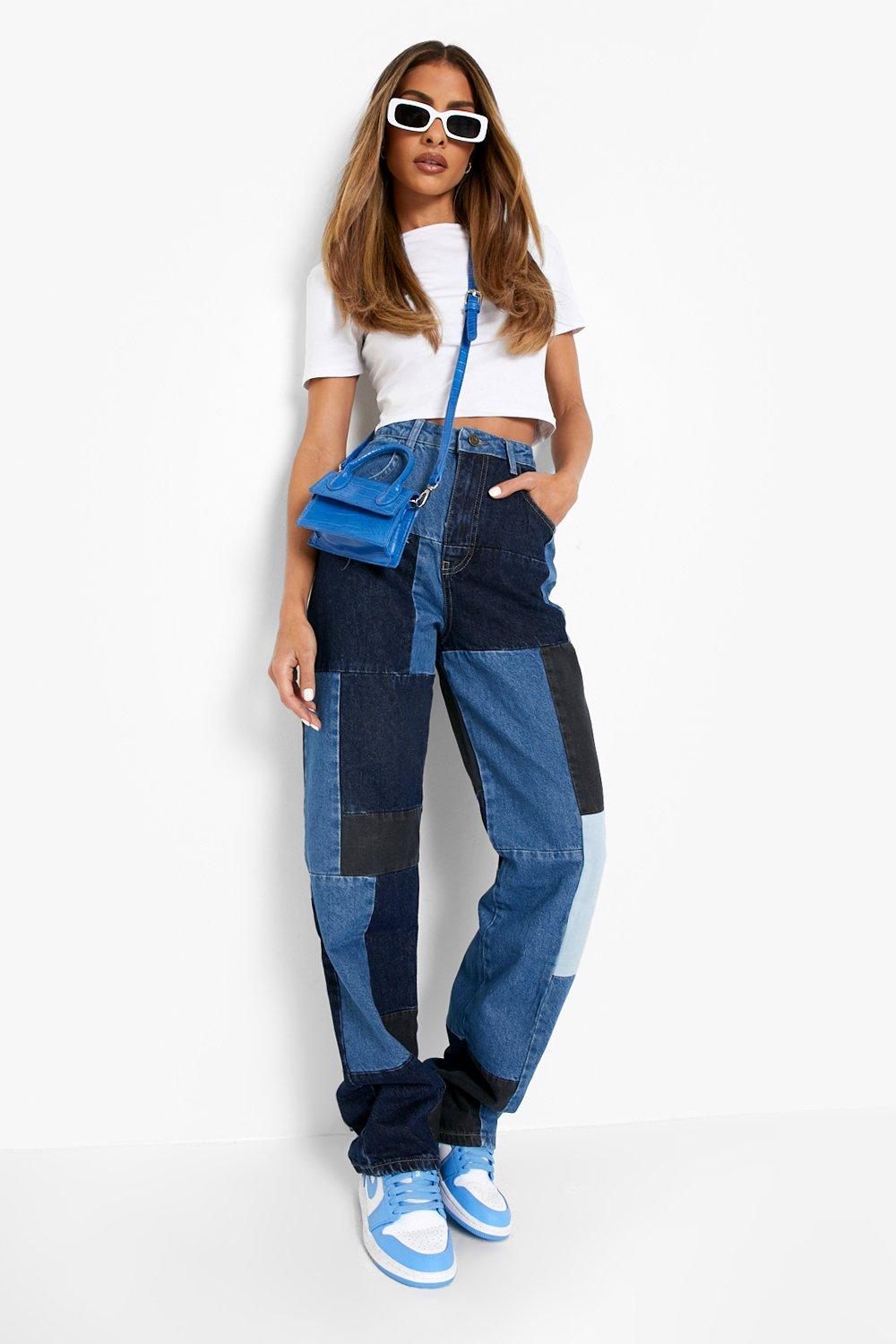 High waisted sales patchwork jeans